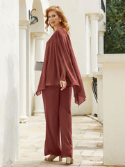 Pantsuit à Manches Flottantes Top en Mousseline Terracotta Grande Taille