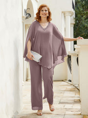 Pantsuit à Manches Flottantes Top en Mousseline Vintage Mauve