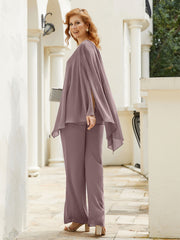 Pantsuit à Manches Flottantes Top en Mousseline Vintage Mauve