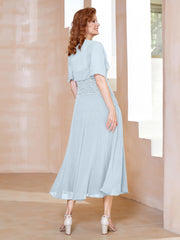 Robe à Encolure Carrée en Mousseline Longueur de Mollet avec Perles Brume Grande Taille