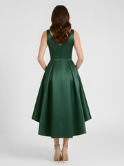 Col en V Satin Asymétrique Robes Demoiselle d'honneure Vert Foncé