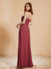 Robe de Plissée en Mousseline Longueur au Sol Cannelle Rose