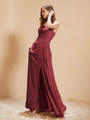 Robe de Plissée en Mousseline Longueur au Sol Cannelle Rose