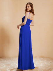 Robe de Plissée en Mousseline Longueur au Sol Bleu Royale