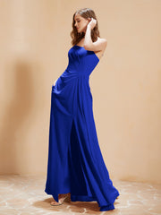 Robe de Plissée en Mousseline Longueur au Sol Bleu Royale Grande Taille