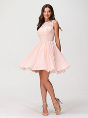Col d'Illusion Mousseline et Dentelle Robe Rose Perle Grande Taille