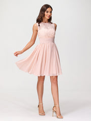 Col d'Illusion Mousseline et Dentelle Robe Rose Perle Grande Taille