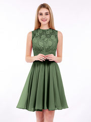 Col d'Illusion Mousseline et Dentelle Robe Olive Verte