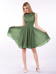 Col d'Illusion Mousseline et Dentelle Robe Olive Verte