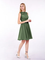 Col d'Illusion Mousseline et Dentelle Robe Olive Verte Grande Taille