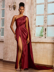 Robe Longue À Épaule Dénudée Avec Ribbons Bordeaux