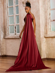 Robe Longue À Épaule Dénudée Avec Ribbons Bordeaux