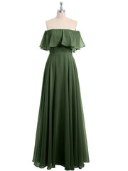Hors De l'Épaule Mousseline Longueur Complète Robe Olive Verte