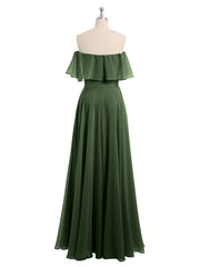 Hors De l'Épaule Mousseline Longueur Complète Robe Olive Verte