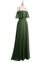 Hors De l'Épaule Mousseline Longueur Complète Robe Olive Verte