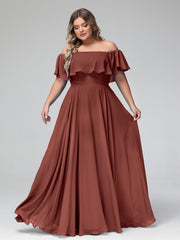 Hors De l'Épaule Mousseline Longueur Complète Robe terracotta Grande Taille