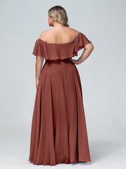 Hors De l'Épaule Mousseline Longueur Complète Robe terracotta Grande Taille