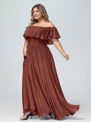 Hors De l'Épaule Mousseline Longueur Complète Robe terracotta Grande Taille