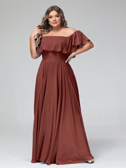 Hors De l'Épaule Mousseline Longueur Complète Robe terracotta Grande Taille