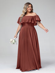 Hors De l'Épaule Mousseline Longueur Complète Robe terracotta Grande Taille