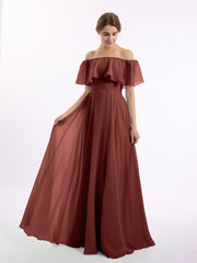 Hors De l'Épaule Mousseline Longueur Complète Robe terracotta