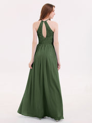 Mousseline Licou Maxi Robe avec Bustier Dentelle Olive Verte Grande Taille