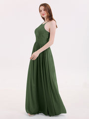 Mousseline Licou Maxi Robe avec Bustier Dentelle Olive Verte