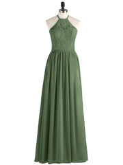 Mousseline Licou Maxi Robe avec Bustier Dentelle Olive Verte