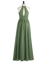 Mousseline Licou Maxi Robe avec Bustier Dentelle Olive Verte Grande Taille