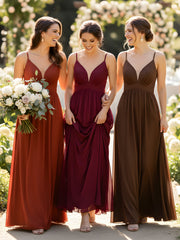 Robe Longue en Mousseline à Taille Empire à Col en V Profond Sauge Poudrée