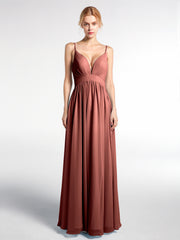 Robe Longue en Mousseline à Taille Empire à Col en V Profond terracotta Grande Taille