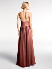 Robe Longue en Mousseline à Taille Empire à Col en V Profond terracotta