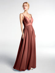 Robe Longue en Mousseline à Taille Empire à Col en V Profond terracotta