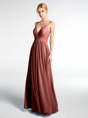 Robe Longue en Mousseline à Taille Empire à Col en V Profond terracotta Grande Taille