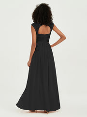 Col En Cœur Mousseline Robes Avec Dentelle Mancherons Noir