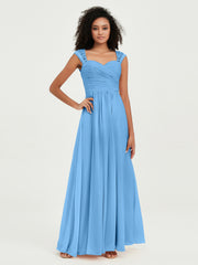Col En Cœur Mousseline Robes Avec Dentelle Mancherons Bleu