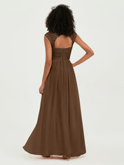 Col En Cœur Mousseline Robes Avec Dentelle Mancherons Brun