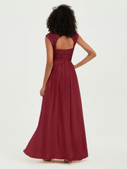 Col En Cœur Mousseline Robes Avec Dentelle Mancherons Bordeaux