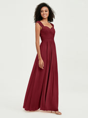 Col En Cœur Mousseline Robes Avec Dentelle Mancherons Bordeaux