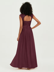 Col En Cœur Mousseline Robes Avec Dentelle Mancherons Cabernet