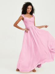 Col En Cœur Mousseline Robes Avec Dentelle Mancherons Rose Bonbon