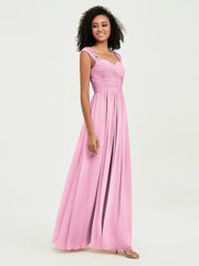 Col En Cœur Mousseline Robes Avec Dentelle Mancherons Rose Bonbon