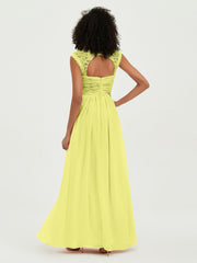 Col En Cœur Mousseline Robes Avec Dentelle Mancherons Jonquille