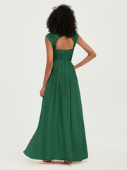 Col En Cœur Mousseline Robes Avec Dentelle Mancherons Vert Foncé