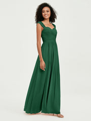 Col En Cœur Mousseline Robes Avec Dentelle Mancherons Vert Foncé