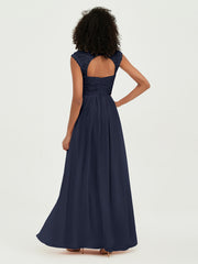 Col En Cœur Mousseline Robes Avec Dentelle Mancherons Bleu Marine