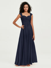 Col En Cœur Mousseline Robes Avec Dentelle Mancherons Bleu Marine