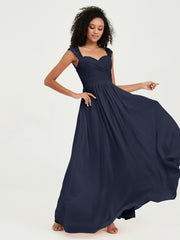 Col En Cœur Mousseline Robes Avec Dentelle Mancherons Bleu Marine