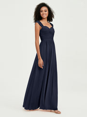 Col En Cœur Mousseline Robes Avec Dentelle Mancherons Bleu Marine