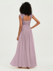 Col En Cœur Mousseline Robes Avec Dentelle Mancherons Dusk